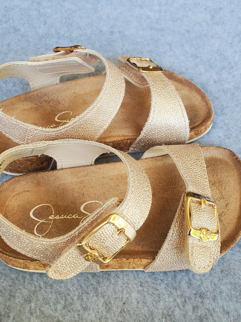 Jessica Simpson Girls Metallic Rose Gold Double-Buckle Sandals